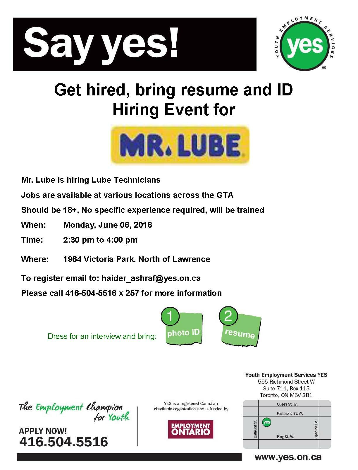 Mr  Lube hiring  June 2016