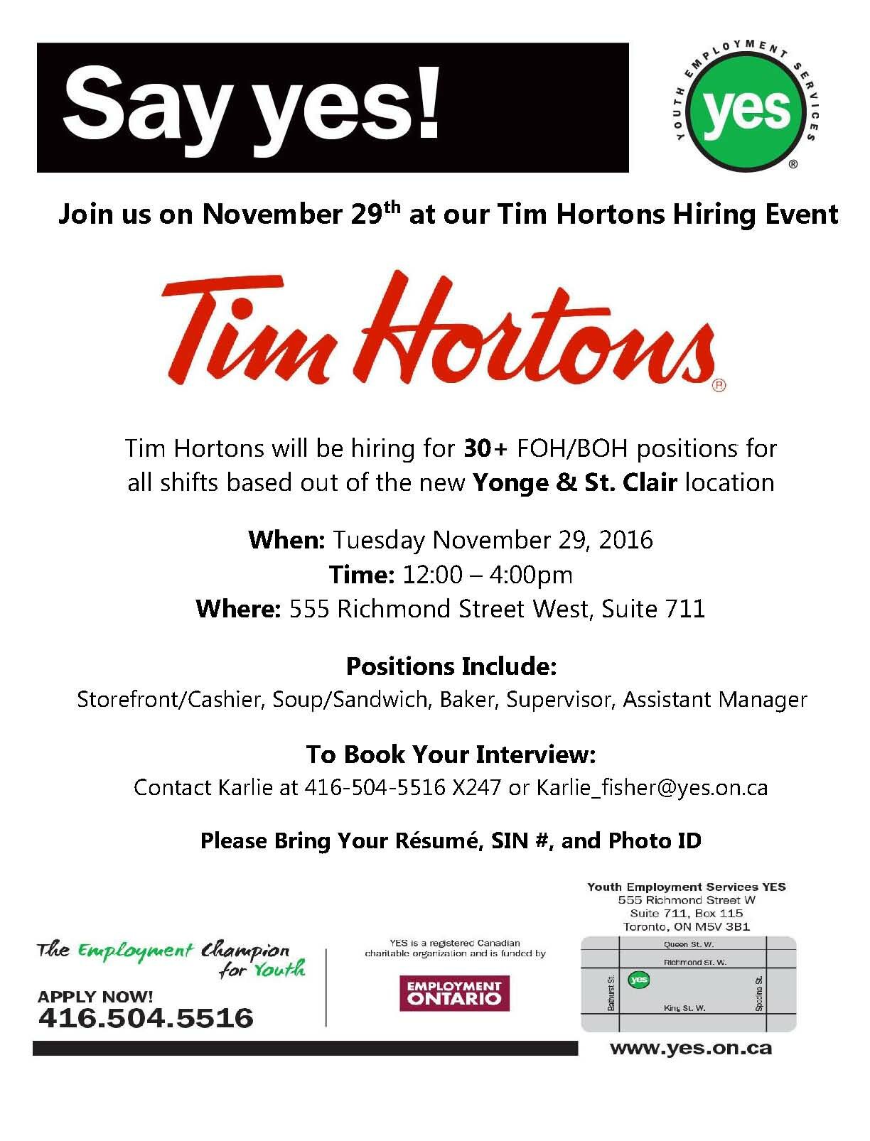 Tim Hortons Hiring Event - November 29