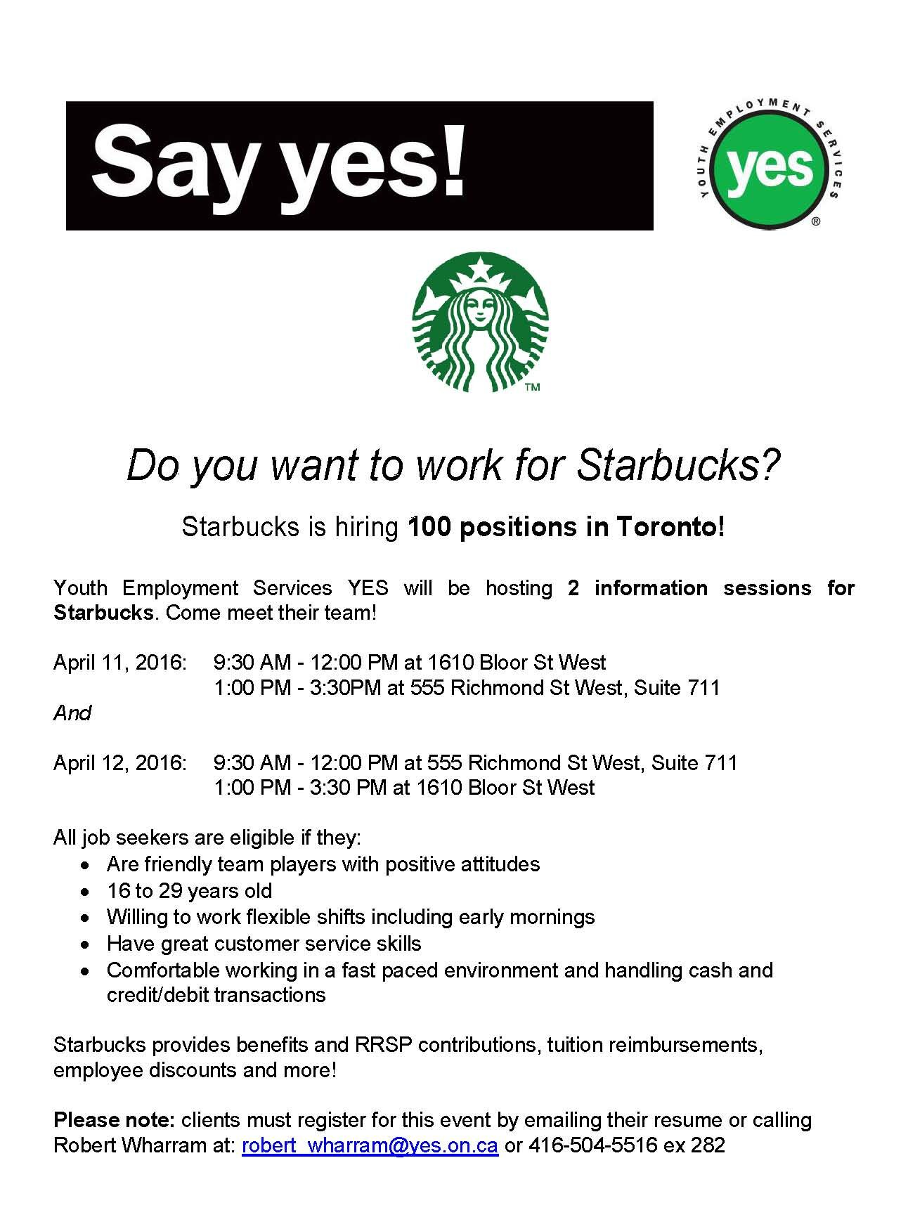 Starbucks is hiring for 100 Barista positions! Youth Employment
